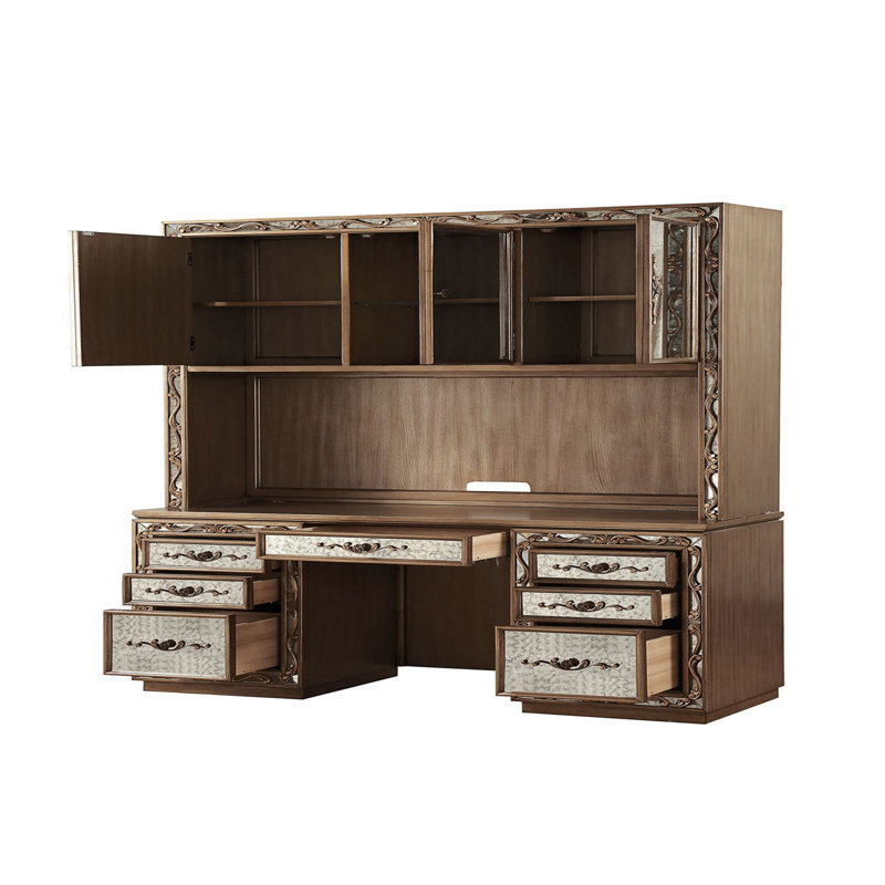 Brown Wood Computer Desk with Hutch and Drawer