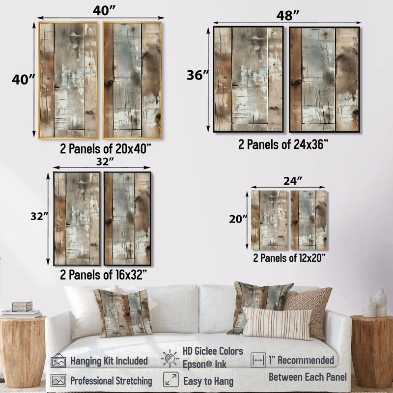 Planche de bois rustique rustique - décoration murale brune, 36" H x 48" W, Impression encadrée flottante, Silver