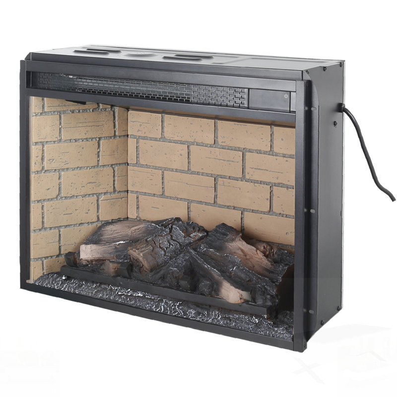 Infrared Quartz Heater Fireplace Insert - Woodlog Version With Realistic Brick Interior For Cozy And Efficient Heating
