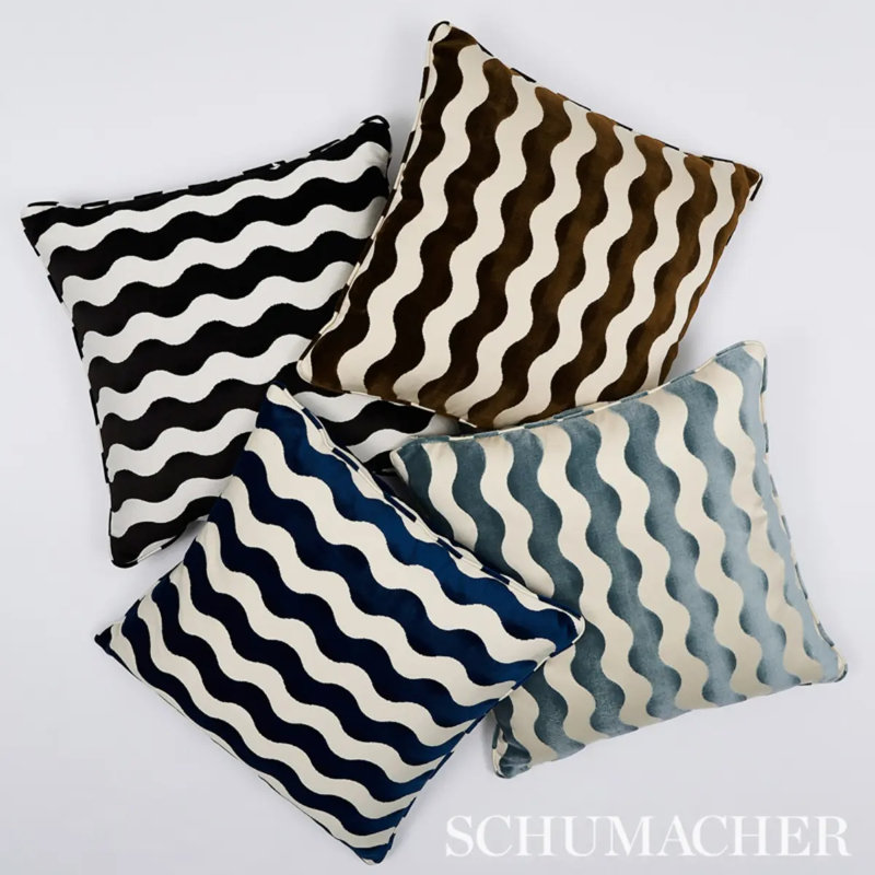 Schumacher x Miles Redd The Wave Velvet Fabric, Navy