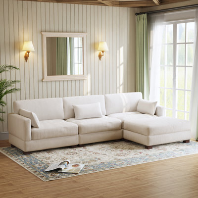 Maelina 4 - Piece Upholstered Beige Corduroy Modular Sectional Sofa with Pillow Back and Removable Ottoman