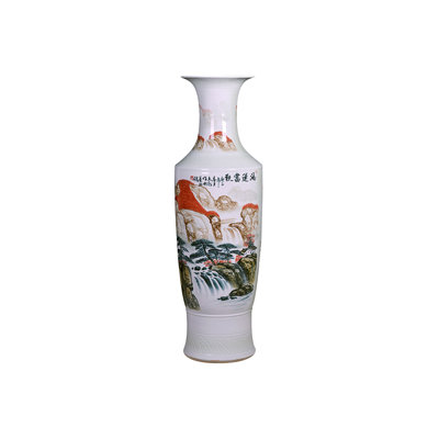 62.99"Jingdezhen hand-painted landscape floor-standing large vase decoration piece