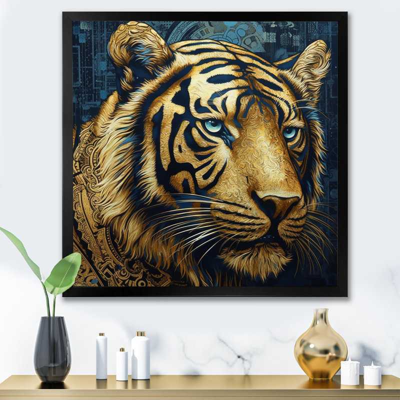 Tigre féroce - reproduction sur toile, H 24 po x l 24 po x P 1 po, Cadre simple noir