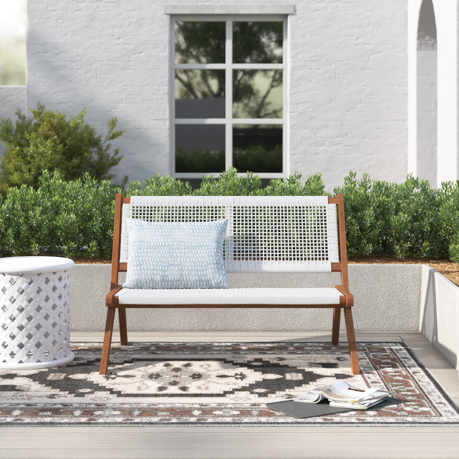 Kismet 45.47'' Folding Outdoor Bench, Natural, White