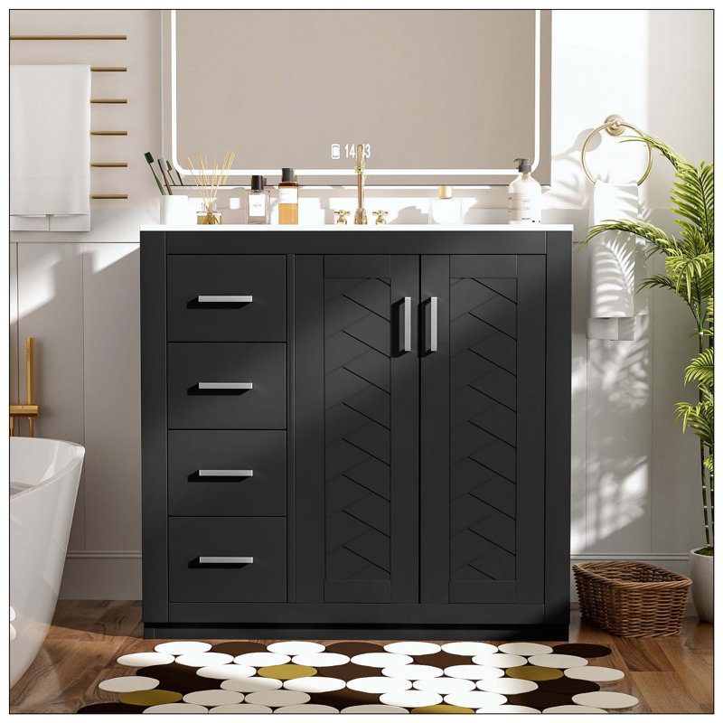 Meuble-lavabo autoportant à 3 tiroirs en céramique, Black