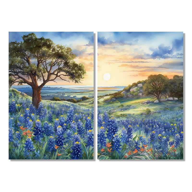 Coucher de soleil bleu - art mural bleu, 36" H x 48" W, Wrapped Canvas, Does Not Apply