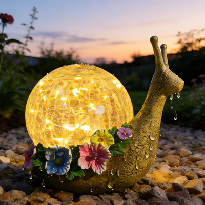 Lumière solaire d'extérieur en forme d'escargot - Résine de verre craquelée imperméable, chaud au crépuscule, à l'aube, pour le porche de votre jardin