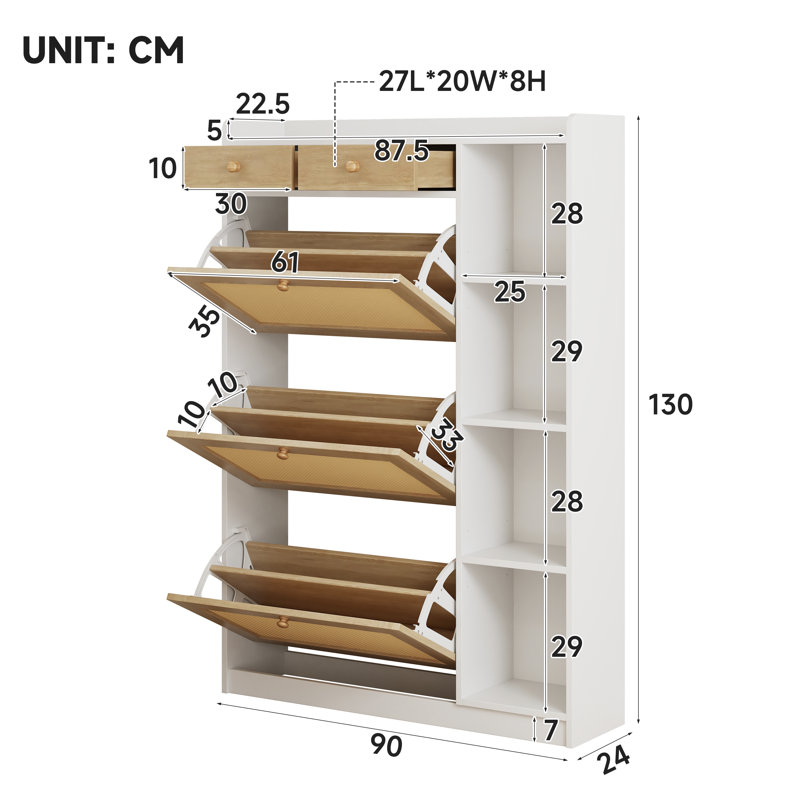 18 Pair Shoe Storage Cabinet, White