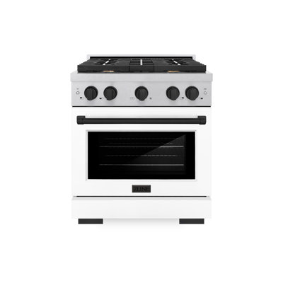 ZLINE Autograph Edition 30 in. 4.2 cu. ft. Paramount Gas Range with 4 Burner Cooktop and Convection Gas Oven in Satin Stainless Steel with White Matte Door and Accents