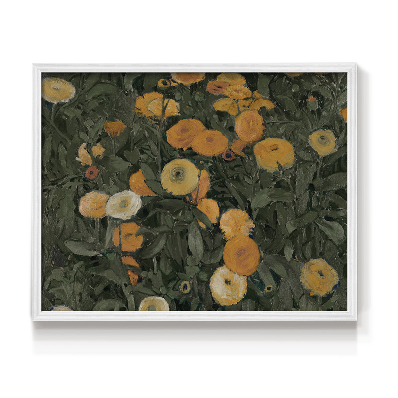 Motif floral rétro - CII - reproduction encadrée, H 22 po x l 28 po, Blanc