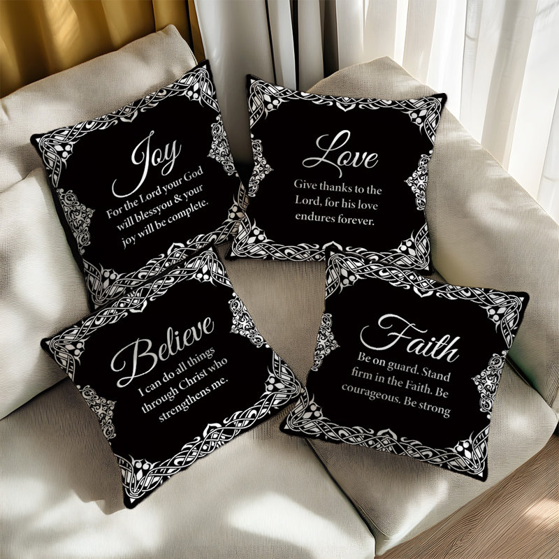 4 housses de coussin décoratives à motif de versets bibliques