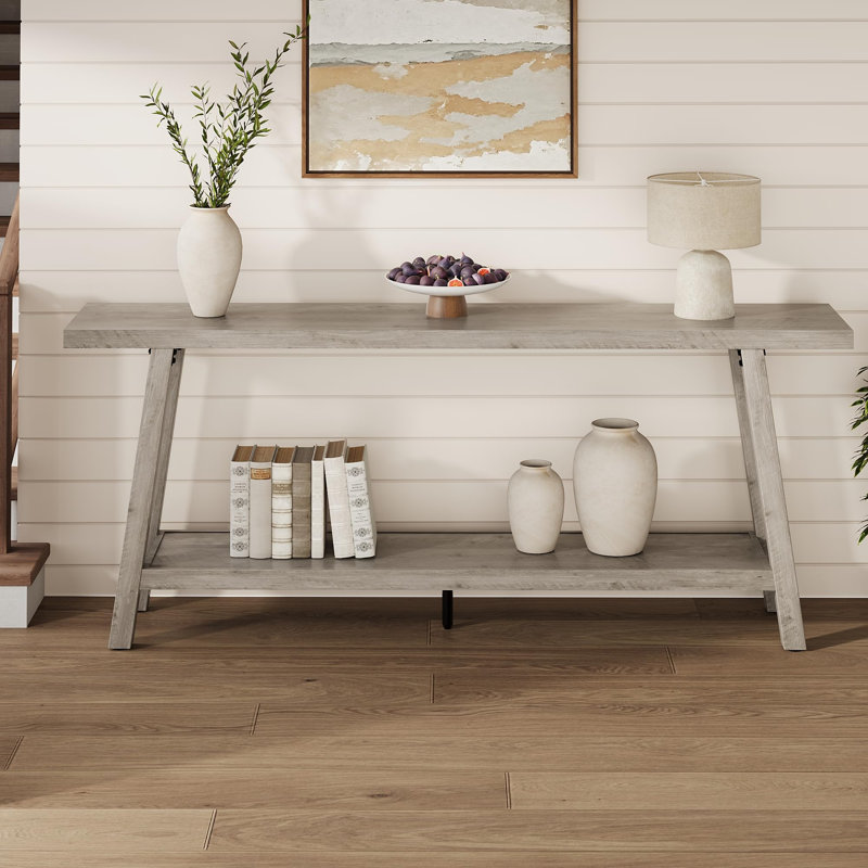 Table console 70,9 po, canapé d'entrée très long à 2 niveaux pour couloir, salon et vestibule, Gris