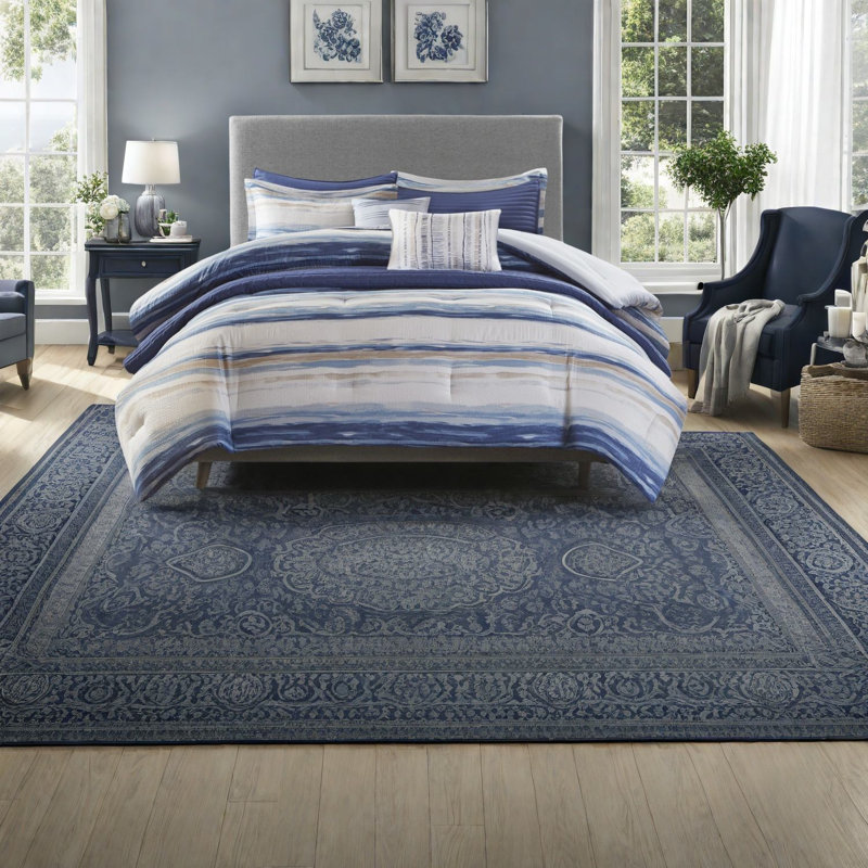 Serene Seersucker Bedding Sets, Polyester Comforter & Quilt, Relaxing Blue Design For Home