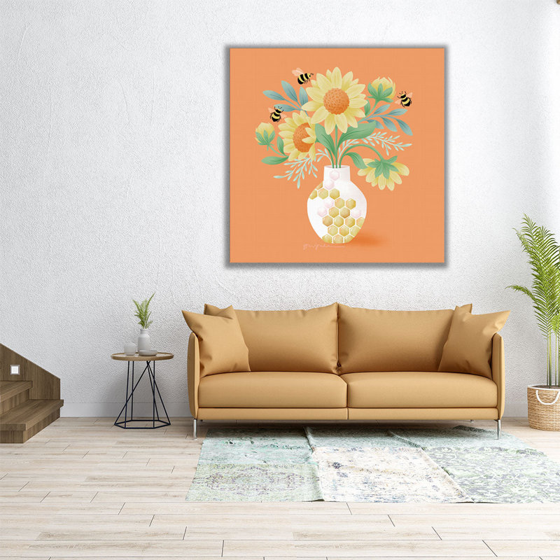Tournesol bouquet - reproduction d'art sur toile, H 12 po x l 12 po