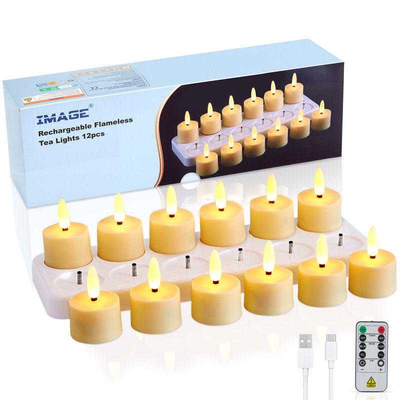 Bougies rechargeables sans flamme avec minuterie télécommandée et base de charge (12 pièces)