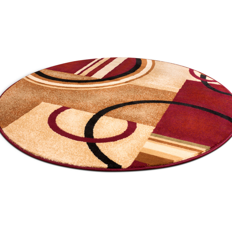 Carlei Arcs & Shapes Red Modern Rug, Round 5'3"