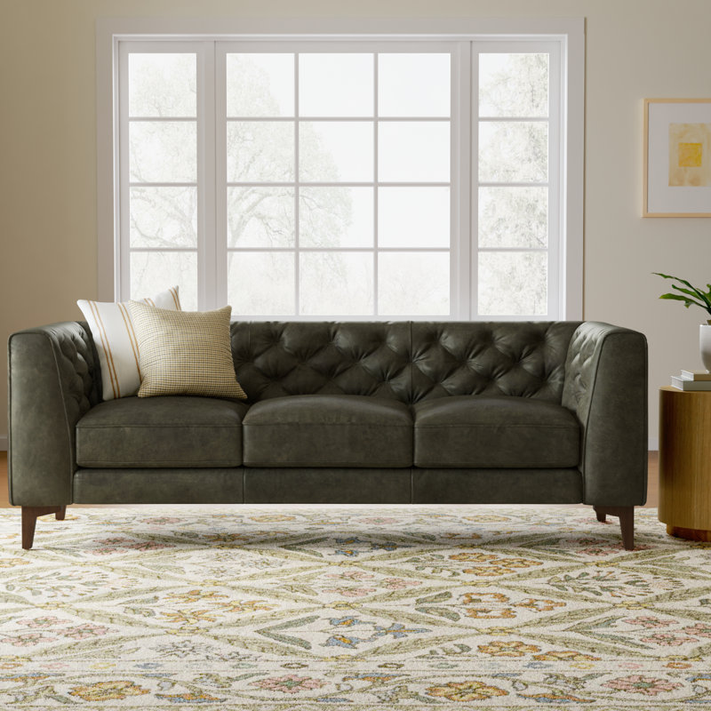 Peale 89'' Full-Grain Genuine Italian Leather Sofa, Olivine Green