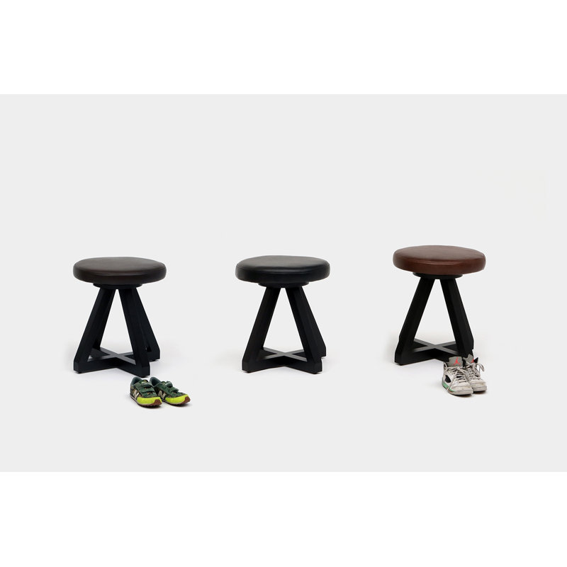 X Solid Wood Accent Stool, Burgundy, Black Oak