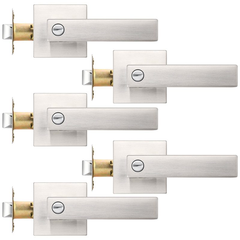 Privacy Door Lever with Square Rosette Heavy Duty Solid Levers, Brushed Nickel