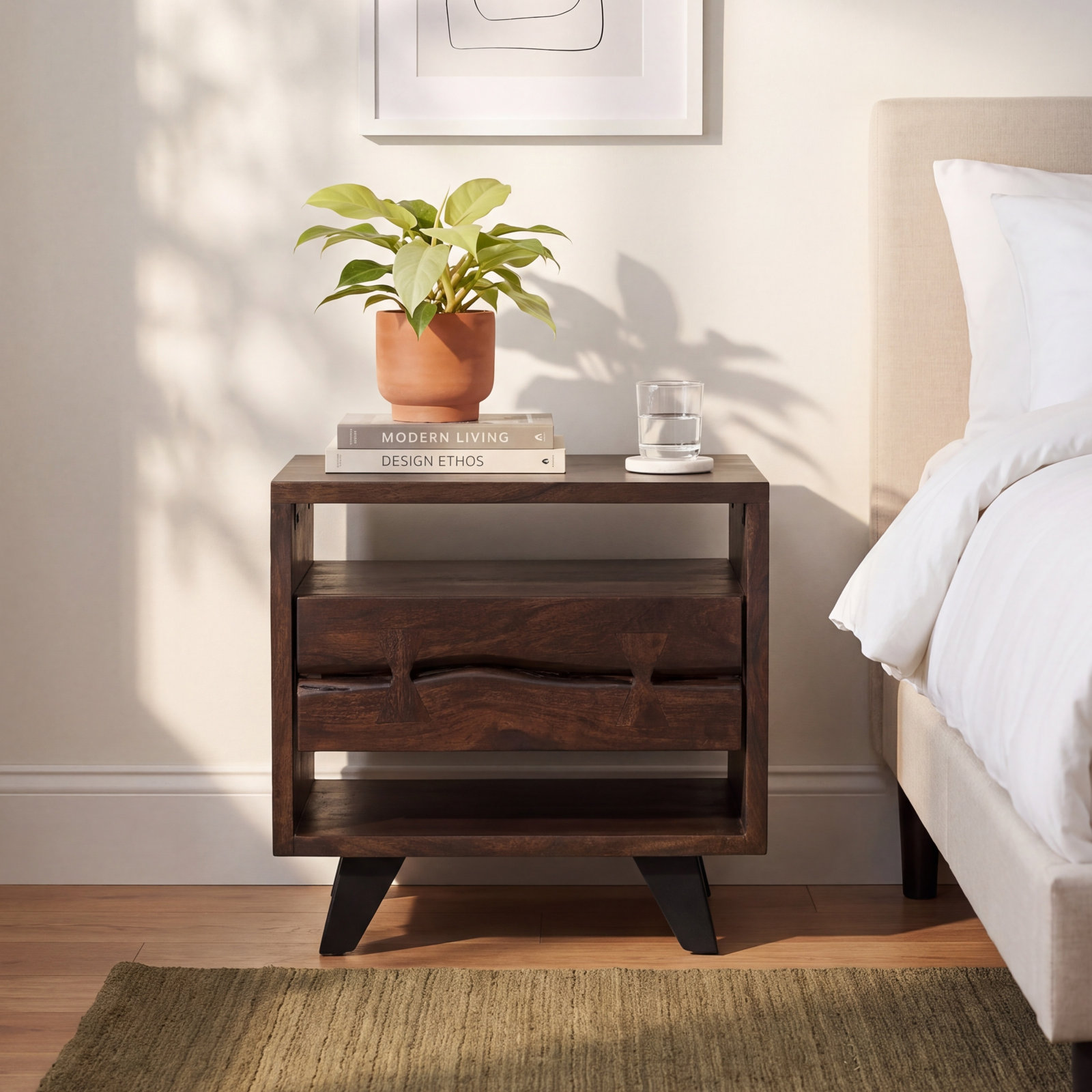 Broughton Acacia Nightstand, Dark Brown