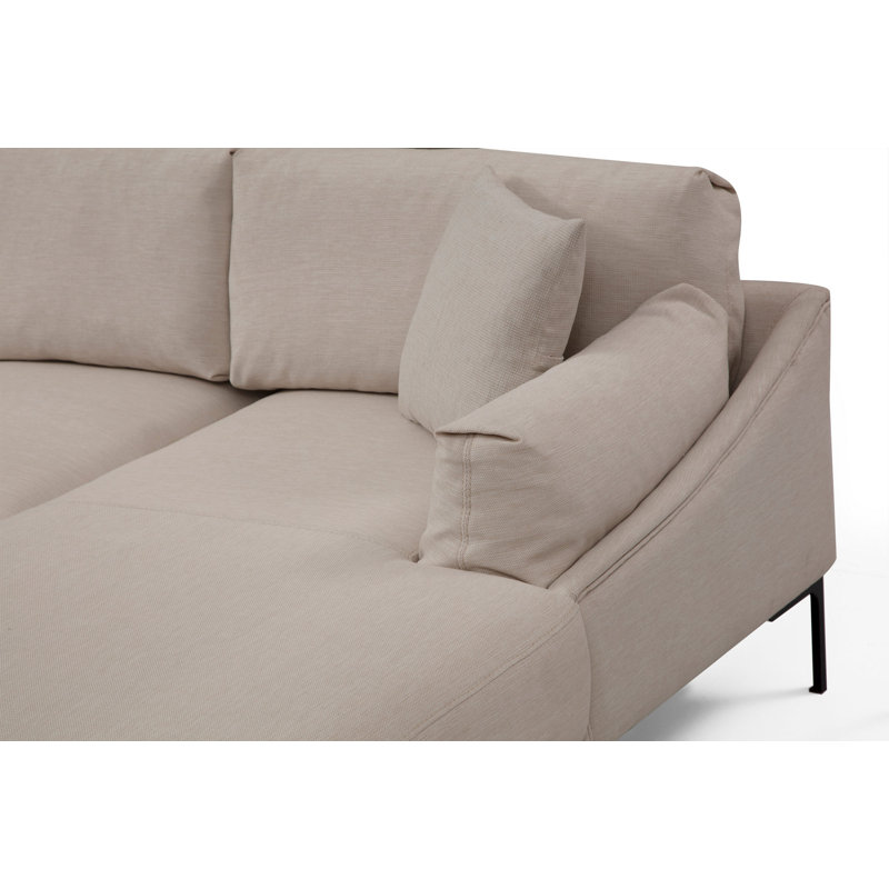 Upholstered L-Shaped Sectional, Right Hand Facing, Cream 100% Polyester