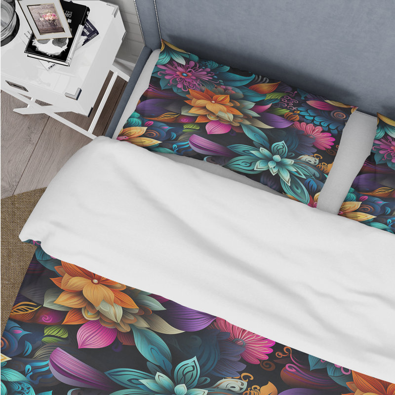 Vibrant Mandala Boho Motif II - Ensemble de housse de couette à motif cachemire - Microfibre de polyester