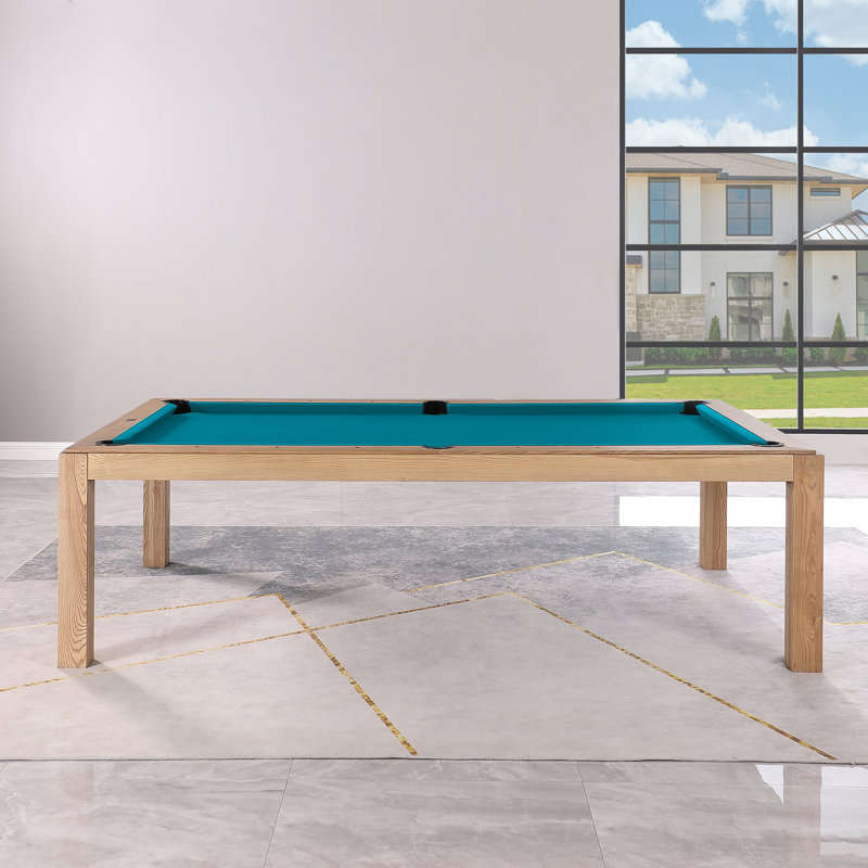 Table de billard en ardoise avec plateau de salle à manger Olivia, 7 pi, Bleu vert, Frêne Rétro