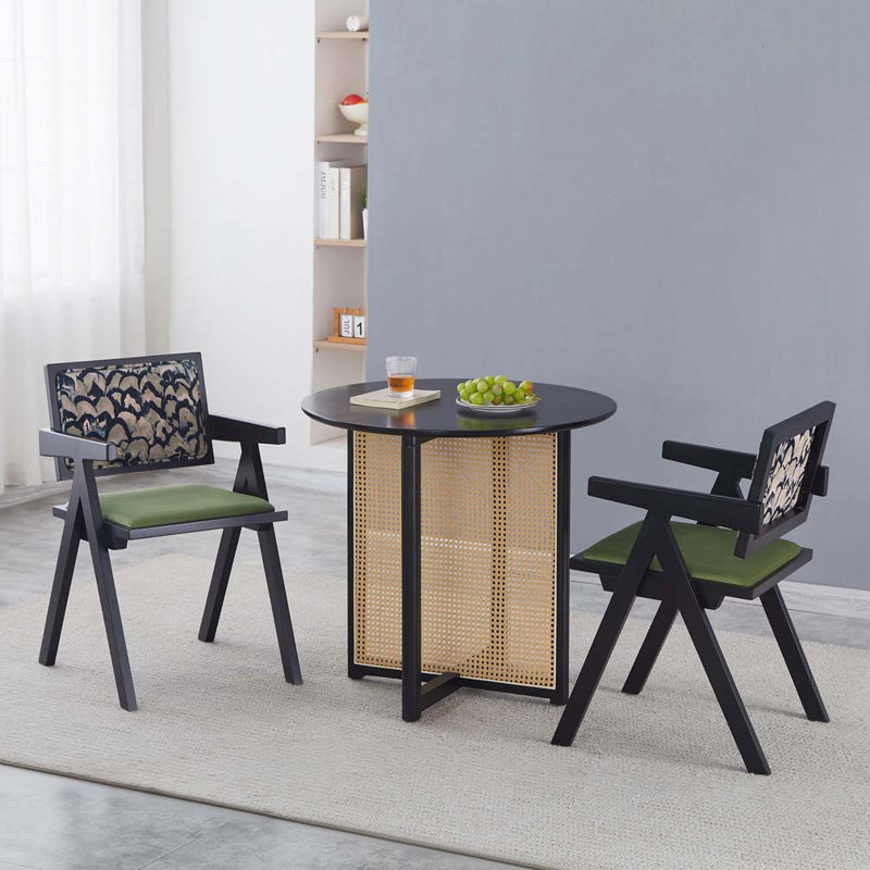 Ensemble de chaises de salle à manger rembourrées en tissu avec accoudoirs, pieds en bois