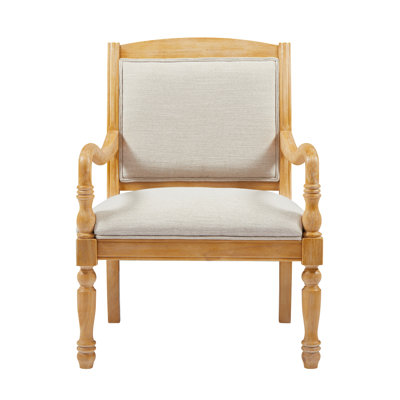 28.5" Vintage Accent Chair with Spindle Legs, Carved Wood Arms, Solid Wood Frame