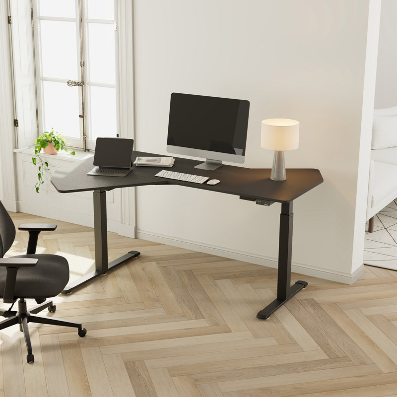 Bureau debout asymétrique réglable en hauteur l 55,59 po Marquavius, Noir