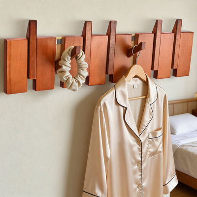 Portemanteau mural avec 7 crochets rabattables, organisateur de hall d'entrée pliant en bois massif pour le couloir, la chambre à coucher et la salle de bain