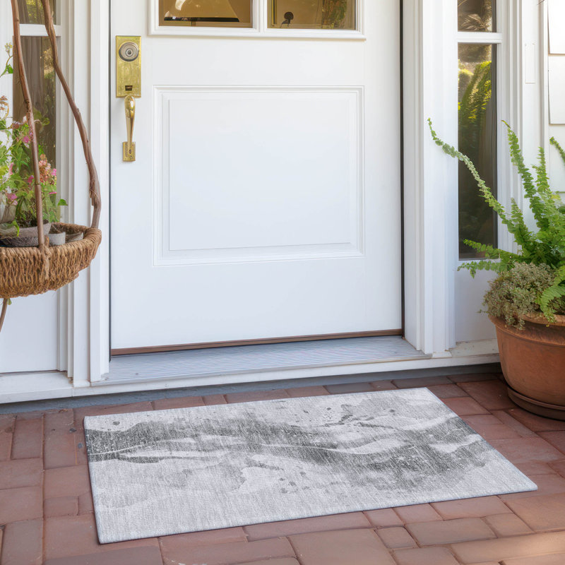 Machine Washable Indoor/Outdoor Claudian ACN1525 Gray Rug, Rectangle 1'8" x 2'6"