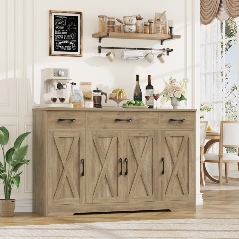 Buffet 55,1 po à 3 tiroirs et tablettes réglables Adra, Brun