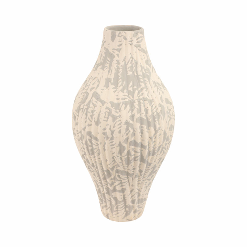 Earthenware Pottery Vase with Textured Design Modern Accent for Home Decor, 14" H x 7" W x 7" D
