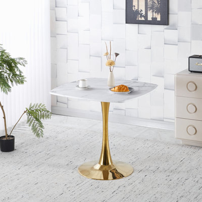 Table de salle à manger 31,5 pouces carrée pour 2 à 4 personnes, table tulipe de style Mid-Century moderne avec base en métal robuste, plateau de table en MDF épaissi de 0,71 po pour les petits espaces, les appartements, les cuisines, les bistro et les bureaux