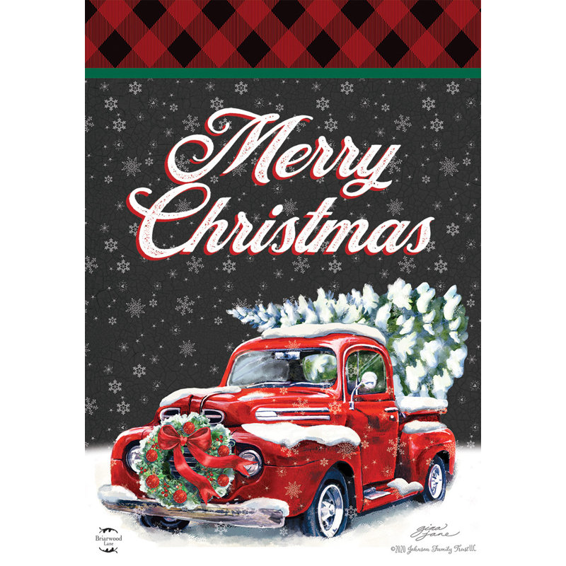 Drapeau de jardin «Merry Christmas Pickup», Gris / blanc / rouge / vert