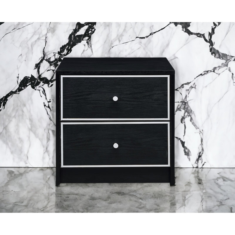 Stylish Black & Silver Accent Table With Practical Storage Arrangements Ample Drawer Space And Functionality