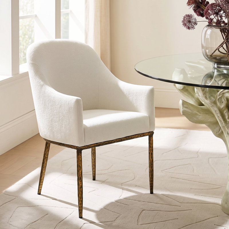  Fauteuil de salle à manger rembourré Rivet, 1, Coussin beige / structure en laiton forgé