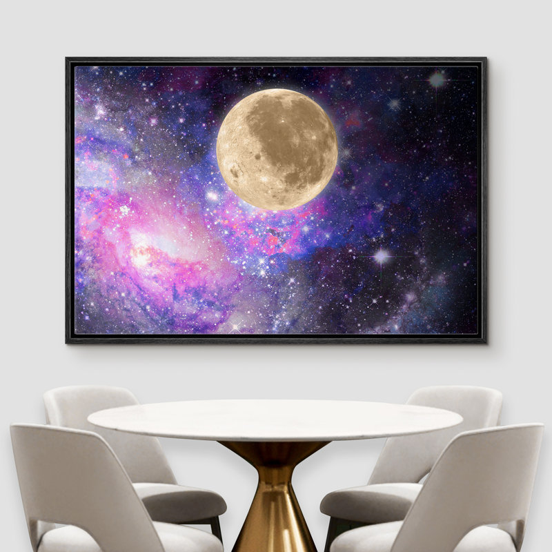 " Moon In The Galaxy ", 24" H x 36" W x 1.5" D, Black Framed