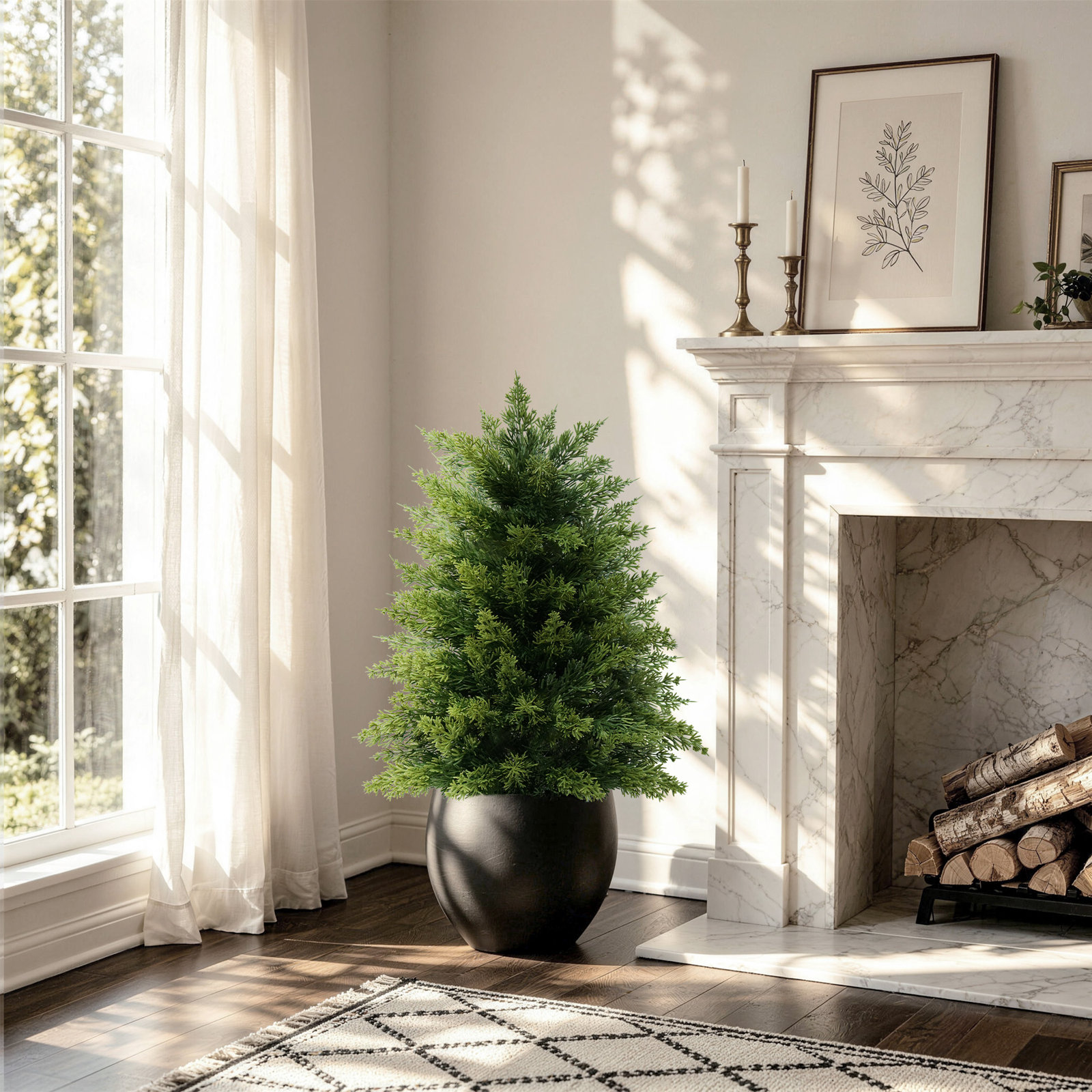 Cypress Topiary in Pot, 25.2'' H x 14.57'' W x 14.57'' D, 2