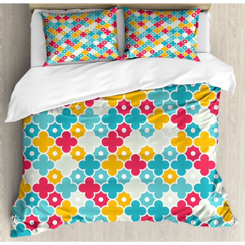 Eclectic Polyester Geometric Shapes Duvet Cover, Queen Duvet Cover + 2 Shams