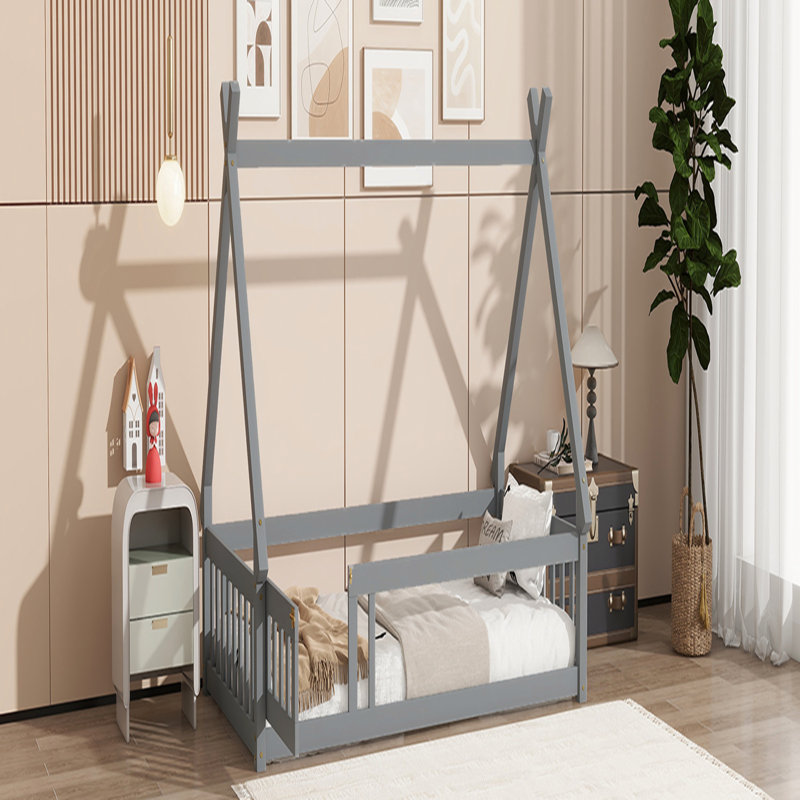 Lit en bois en forme de tente, lit tipi, gris, Simple