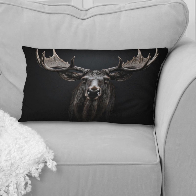 Coussin imprimé noir et blanc avec orignaux majestueux noir et blanc, H 12 po x l 20 po