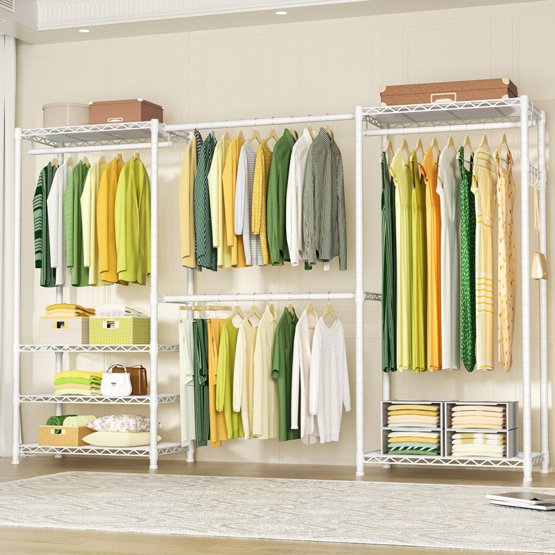 Bendik Clothing Rack with 4 clothes rails and 6 height-adjustable shelves 1 hook, White