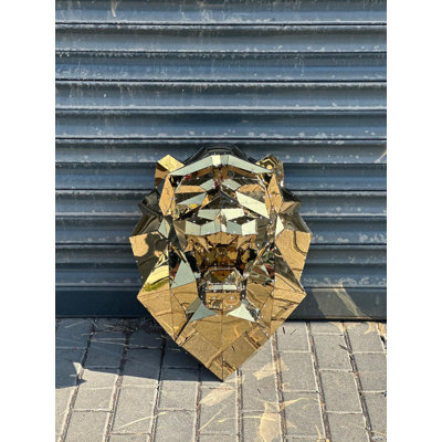 Lion Head Wall Sculpture - Titanium Gold - L