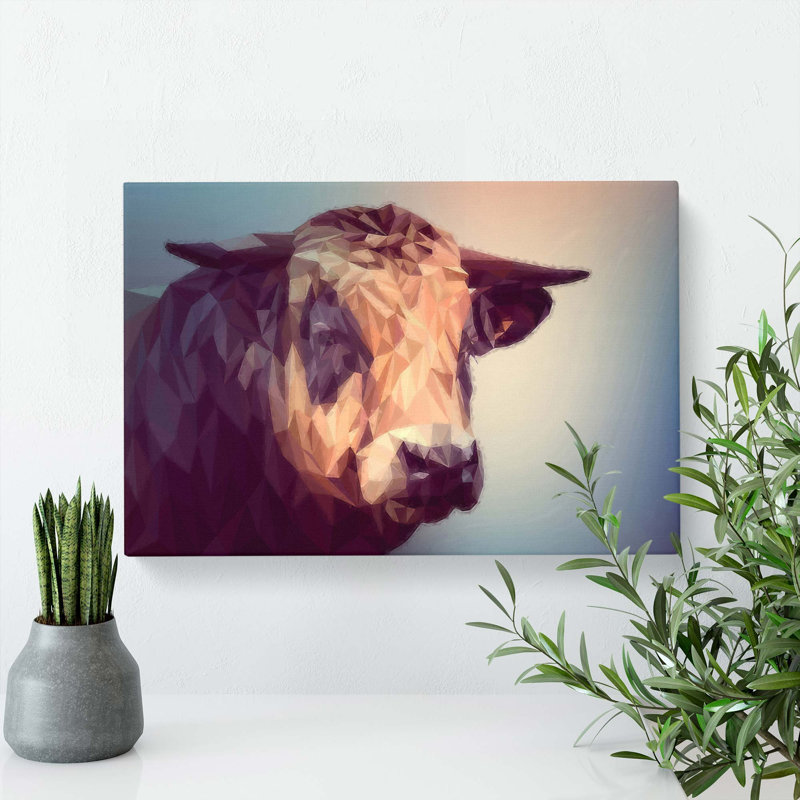 Geometric Cow Bull in Abstract - Wrapped Canvas, 40cm H x 60cm W x 3cm D
