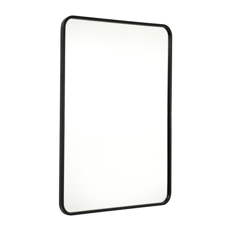 Arelly Wall Mount Shatterproof Rectangular Accent Wall Mirror with Metal Frame and Rounded Corners, 40" x 30", Black