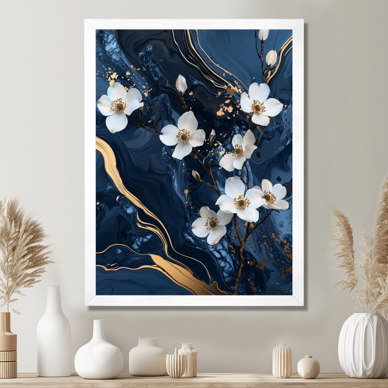 Kneeland - impressions murales florales, 32" H x 24" W, Picture Framed, White