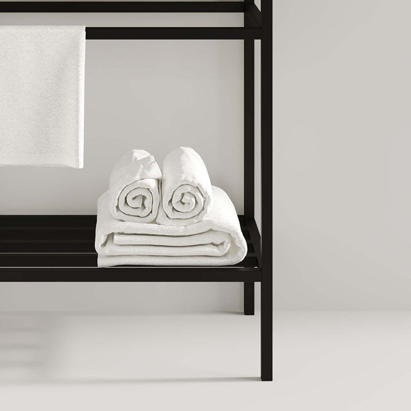 Meuble-lavabo moderne avec lavabo rectangulaire en céramique et pieds en métal, Blanc/Noir