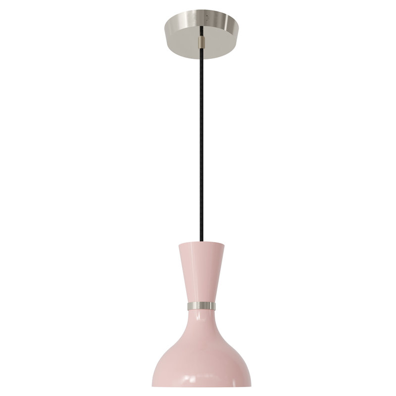 Luminaire suspendu 1 lumière Clare, Nickel poli, Eau de rose